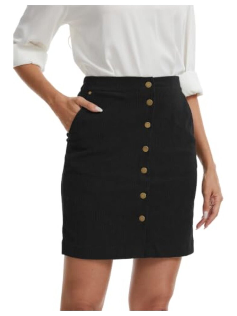 Women's High Waisted Corduroy Mini Pencil Skirt with Pockets